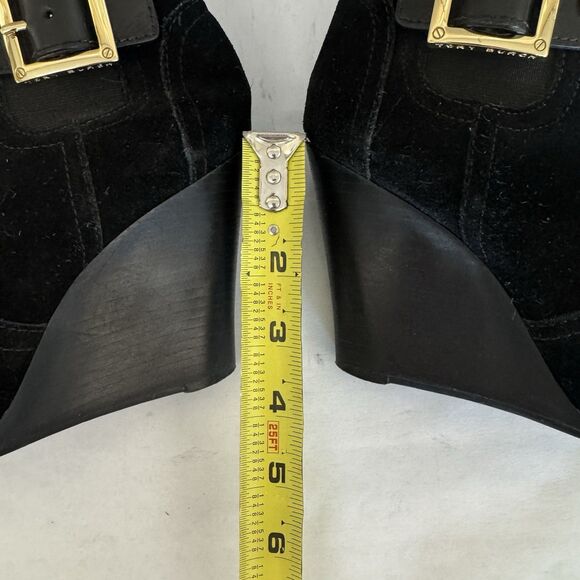 Tory Burch Adrienne Black Suede Wedge Heel Chelsea Ankle Boot Women 6 M Chic - Picture 9 of 12